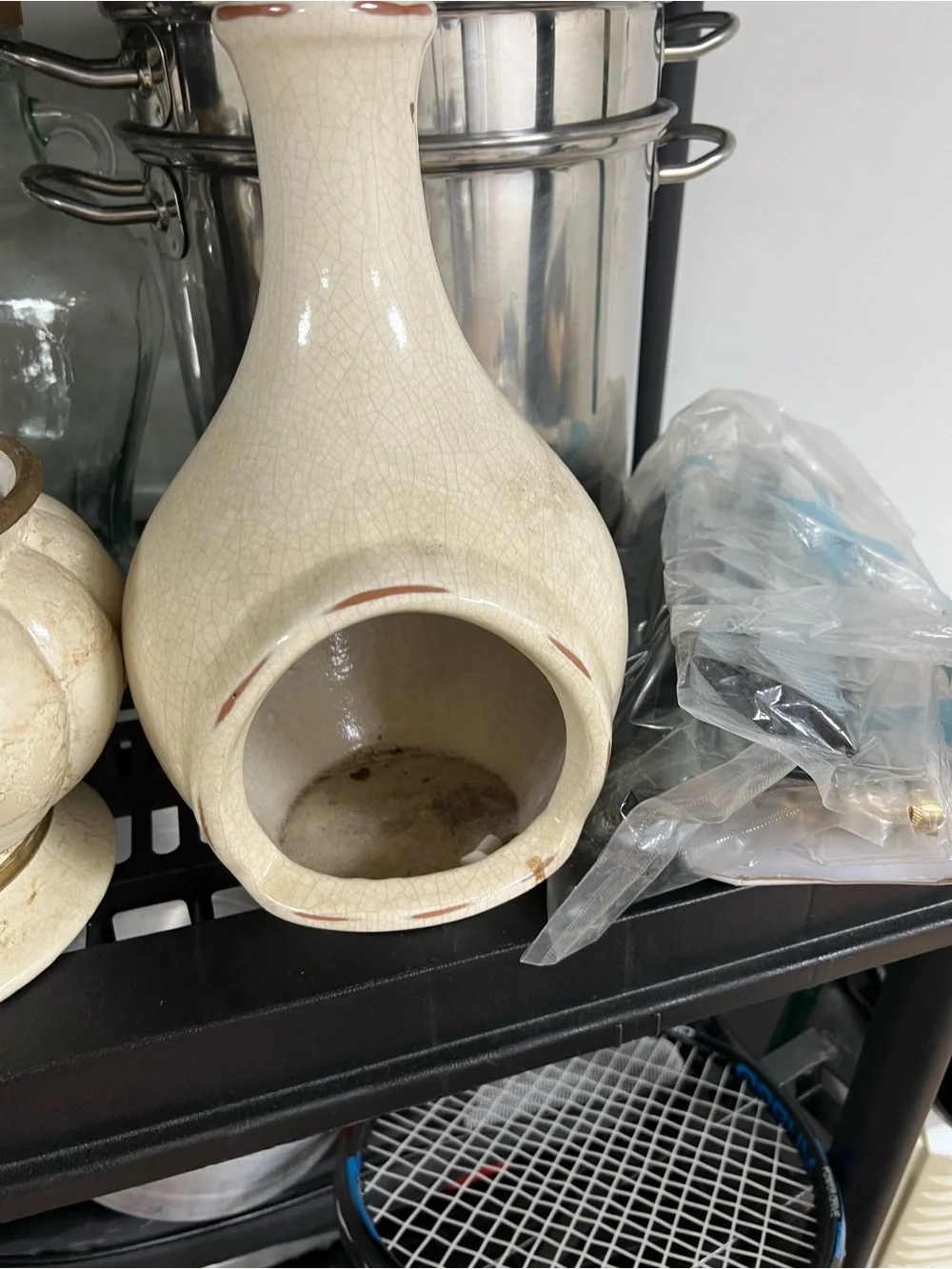 Ceramic Cream Chiminea-Style Tabletop Fireplace